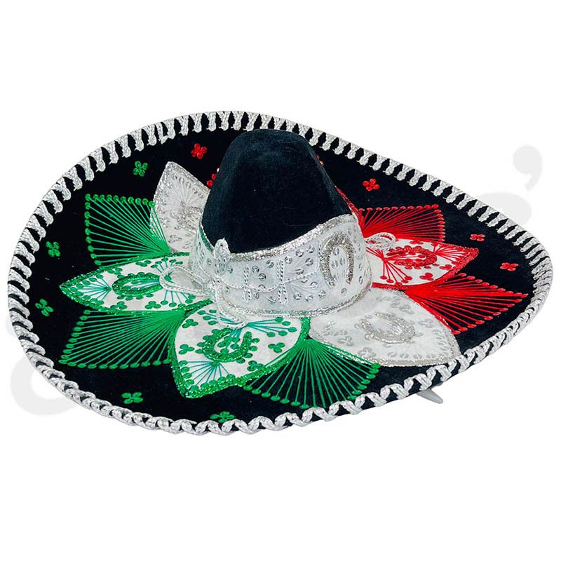 Black Mariachi Sombrero with Red, White, & Green Trim Questions & Answers